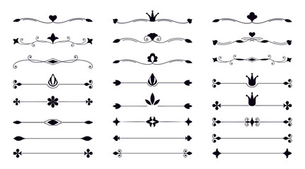 Poster - Dividers decor set. Collection of classic vintage separators. Vector black linear text dividers on a white background. Outlines label a set of border elements.