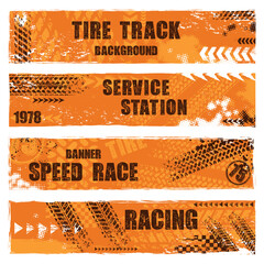 Wall Mural - Tire track grunge orange banners set