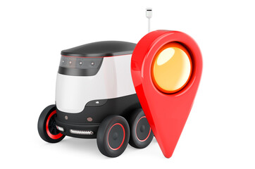 Poster - autonomous robot with map pointer. 3d rendering