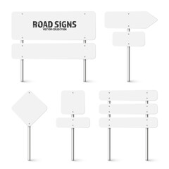 Wall Mural - various road, traffic signs. highway signboard on a chrome metal pole. blank white board with place 