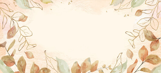 Wall Mural - watercolor autumn background of leaves and golden branches.