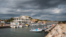 Harbor Master's Office And Boat Channel View At La Londe Les Maures Near Porquerolles Island In Var, France