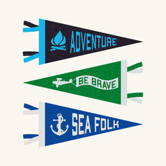 Wall Mural - Vintage pennants Adventure, Be brave, Sea Folk.