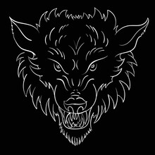 The Vector Dog  Or Wolf For Tattoo Or T-shirt Design Or Outwear.  Cute Print Style Logo  Dog  Or Wolf  Background. This Hand Drawing Would Be Nice To Make On The Black Fabric Or Canvas.