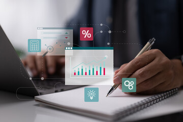 Poster - education and advice in online business management. financial chart analysis and executive networking.