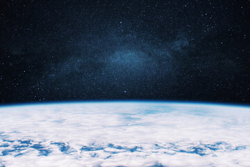 Poster - Beautiful amazing blue planet earth with clouds, view from space. Planet in the starry sky