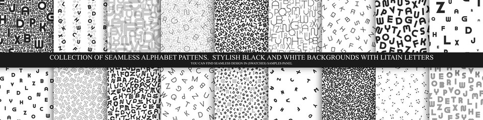 Wall Mural - collection of vector alphabet patterns, covers. stylish black and white backgrounds with latin lette