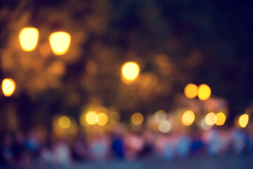 Poster - Blurred abstract urban background with street lights in bokeh shape