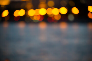 Poster - Blurred abstract urban background with street lights in bokeh shape