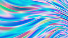Hologram Effect Dynamic Energetic Structure Vector Liquid Abstract Background. Iridescent Holographic Neon Colored Wavy Pattern Modern Vibrant Gradient Abstraction. 3D Render Psychedelic Art Wallpaper