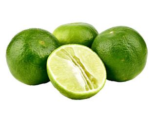 Wall Mural - Ripe slice of green lime citrus fruit stand isolated on white background,element of food healthy nutrients and fruit healthy concept