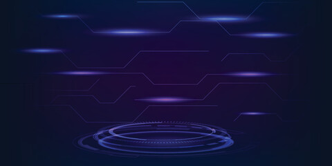 Abstract purple blue futuristic digital technology stage layout with neon pedestal for showcase.Future tech design concepts.Vector illustrations.