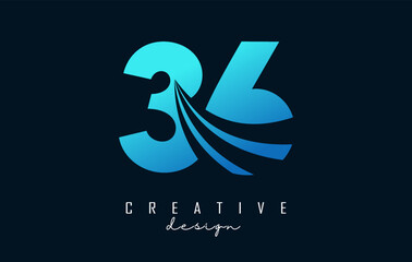 Creative number 36 logo with leading lines and road concept design. Letter with geometric design. Vector Illustration with number and creative cuts.