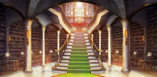Fantasy Library Main Hall In The Morning  -  Turned Off The Light, Anime Background, Illustration