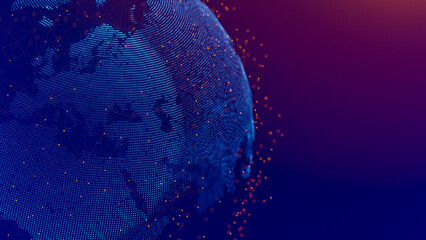 Poster - Dotted earth with a digital communication line. Global network connection around the globe.