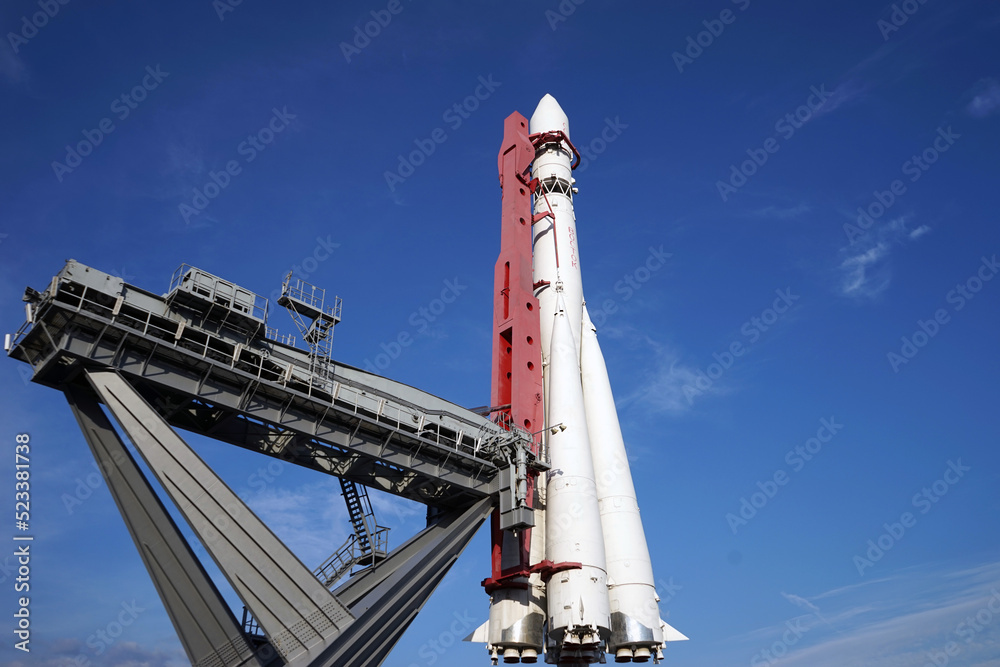Foto Moscow Russia - August 2022: Model of the carrier rocket 