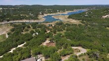 An Aerial Shot Out In Texas Hill Country.  You Can See A Bit Of Lake Travis.  This Area Is West Of Austin, Texas.
