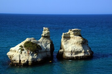 Italy, Puglia: View of Two Sisters, rocks in Salento.