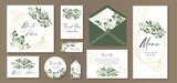 Fototapeta Na sufit - Wedding Invitation, menu, label, envelope. Floral design green watercolor eucalyptus leaves, foliage greenery decorative print. Vector elegant cute rustic.

