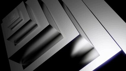Poster - Silver color of pyramid shape fractal figures moving one by one. Design. Monochrome pattern with moving blocks.