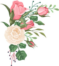 Floral Decorative Corner. Pink Rose Romantic Bouquet