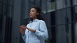 © stockbusters - Focused worker meditating at office building closeup. Calm businesswoman relax