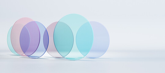 Poster - Abstract wide colorful round glass on white background with mock up place. Decor and design banner concept. 3D Rendering.