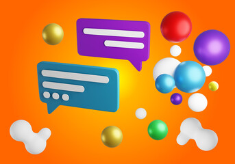 Poster - Online messages. Dialogue bubbles from mobile phone. Wallpaper on theme of messengers. Message icons. SMS conversational bubbles. Chatting in social networks. Bubbles app notifications. 3d image.