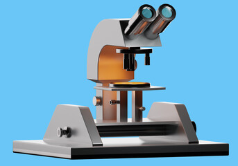 Poster - microscope for scientific work. scientists microscope on turquoise. concept of equipment for scienti