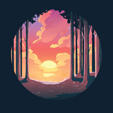 A Picturesque Image Of A Sunrise Or Sunset Being Seen From The Woods
