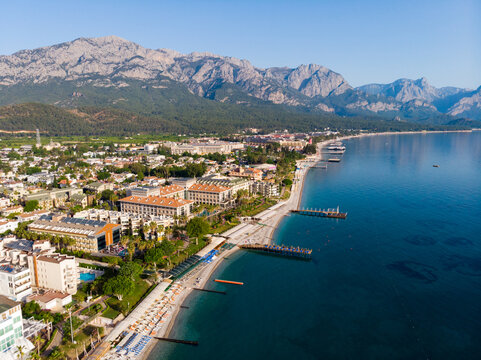 Bird's eye view of seaside town Kemer, Antalya Province, Mediterranean coast of Turkey.