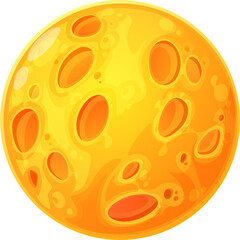 Poster - Cartoon yellow space planet with craters, Moon