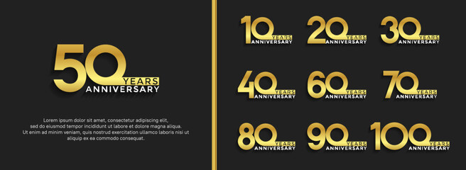 set of anniversary logotype golden color on black background for celebration moment