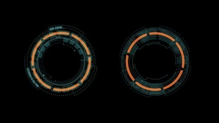 Poster - Motion graphic of Blue circle rotation with head up display ( HUD UI ) technology interface and futuristic elements abstract background alpha channel included