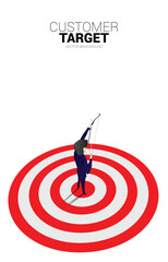 Poster - Businessman in suit shoot the arrow on dartboard. Concept of perfect recruitment. Human Resource. put the right man on the right job.