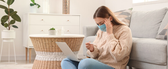 Poster - Female freelancer ill with flu at home