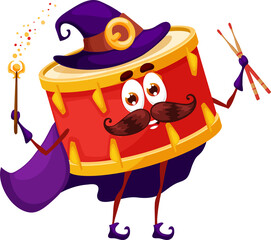 Sticker - Cartoon drum wizard character, magician instrument