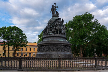 Wall Mural - View of the Monument to the Millennium of Russia, installed on the territory of the Novgorod Kremlin in 1862 on a summer day, Veliky Novgorod, Russia