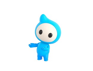 Sticker - Blue Monster character doing welcome gesture in 3d rendering.