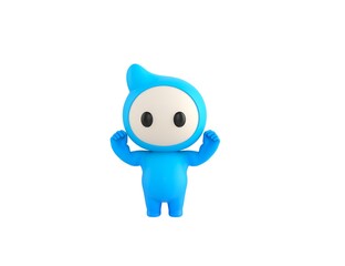 Sticker - Blue Monster character raising two fists in 3d rendering.