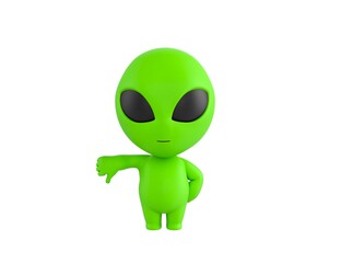 Wall Mural - Little Alien character showing thumb down in 3d rendering.