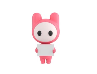 Wall Mural - Pink Monster character holding a blank billboard in 3d rendering.