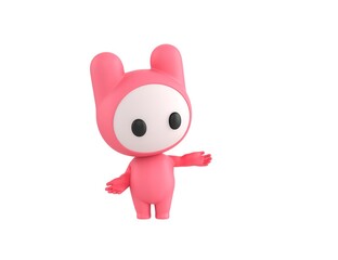 Sticker - Pink Monster character choosing between two alternatives in 3d rendering.