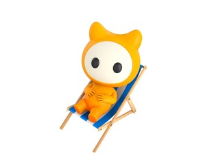 Poster - Yellow Monster character sit on beach chair in 3d rendering.