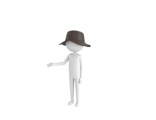 Sticker - Stick Man Wear Leather Bucket Hat character introducing in 3d rendering.