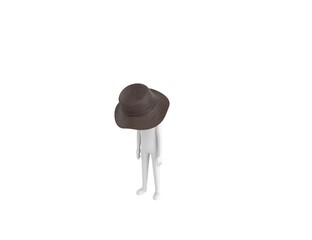 Wall Mural - Stick Man Wear Leather Bucket Hat character looking down in 3d rendering.