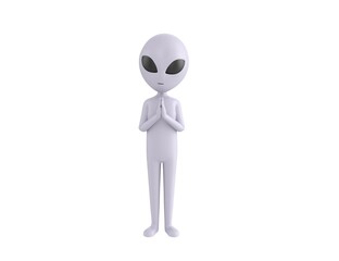 Wall Mural - Grey Alien character praying with hands held together in 3d rendering.