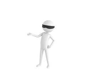 Wall Mural - Blind Folded Stick Man character open hand palm in 3d rendering.