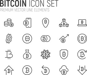 Poster - Simple line set of bitcoin icons.