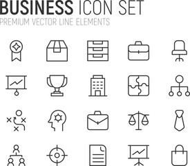 Poster - Simple line set of business icons.